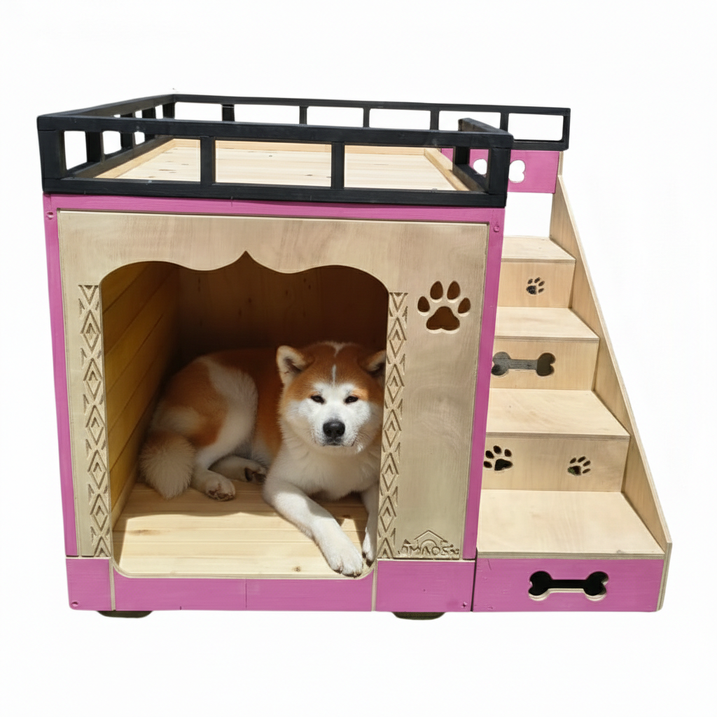 Casa Para Perro En Pino De Terraza Interiores