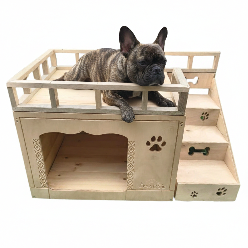 Casa Para Perro En Pino De Terraza Interiores