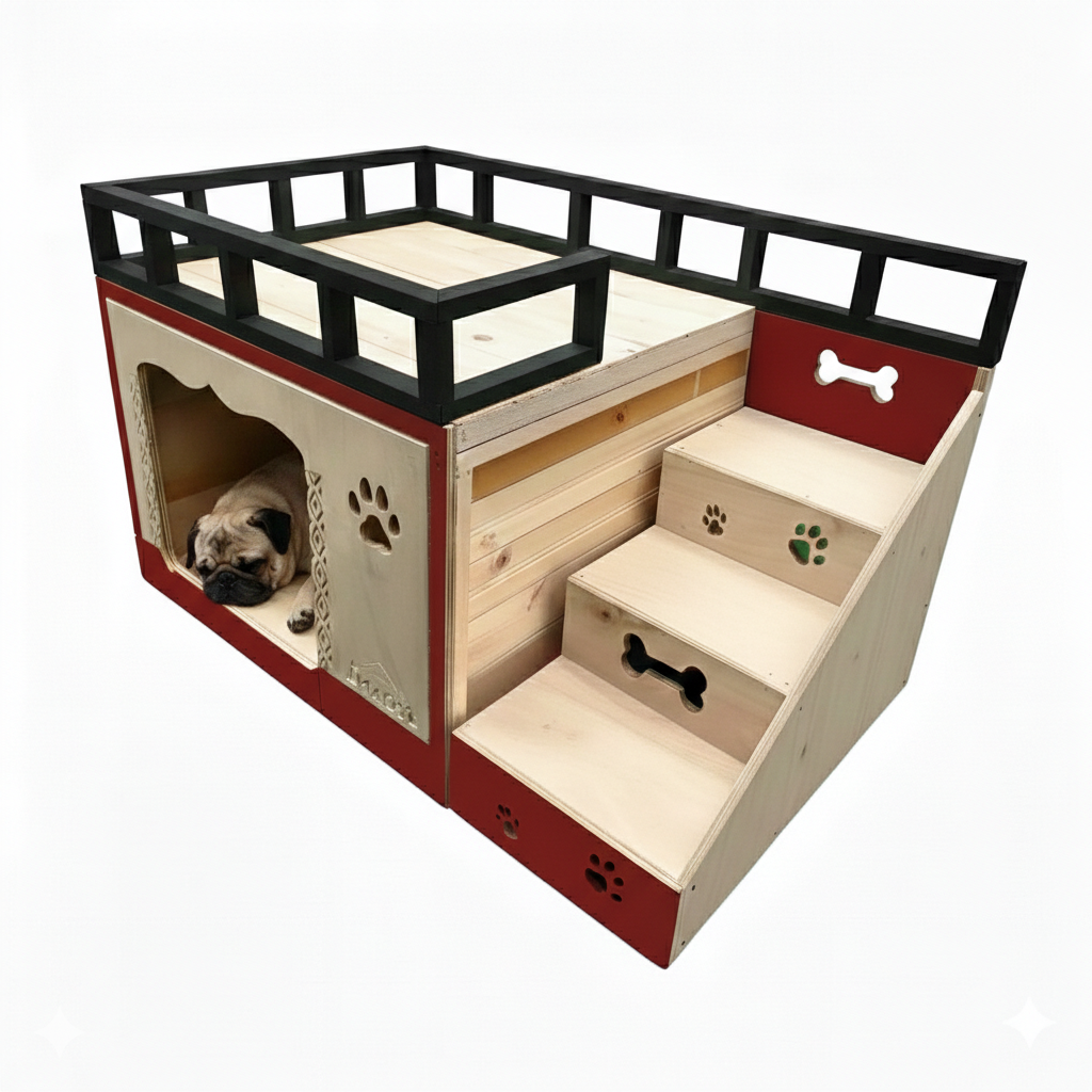 Casa Para Perro En Pino De Terraza Interiores