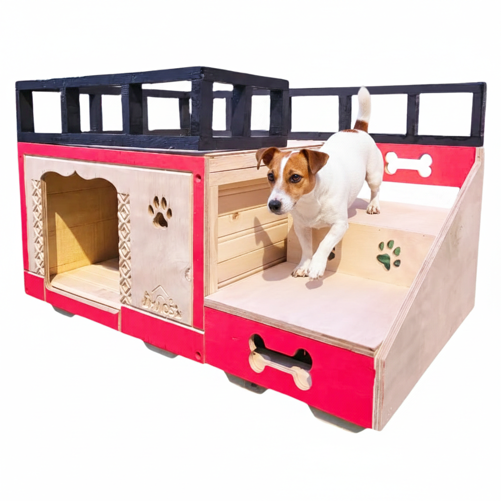 Casa Para Perro En Pino De Terraza Interiores