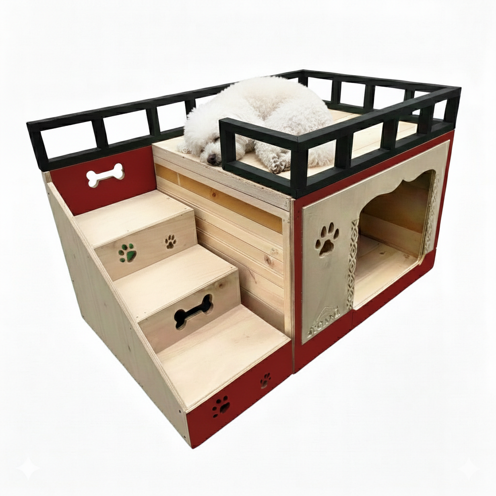 Casa Para Perro En Pino De Terraza Interiores