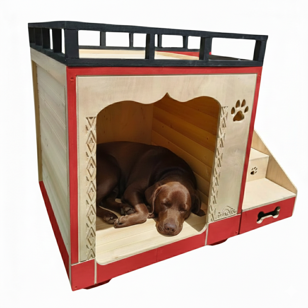 Casa Para Perro En Pino De Terraza Interiores