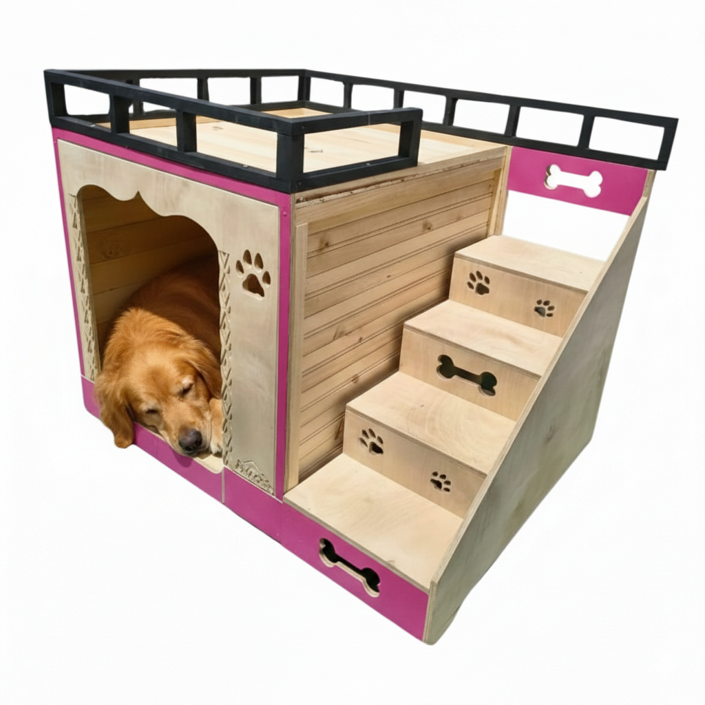 Casa Para Perro En Pino De Terraza Interiores