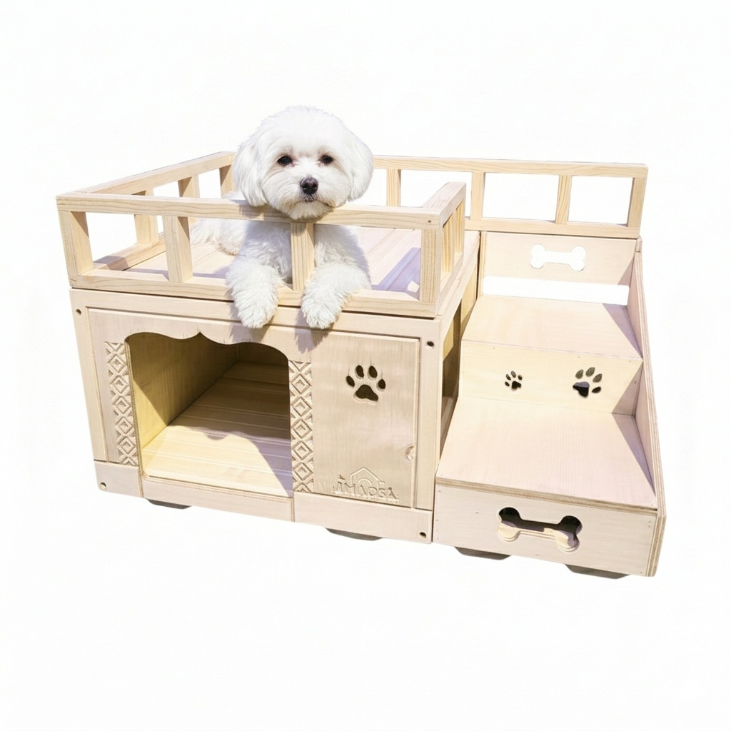 Casa Para Perro En Pino De Terraza Interiores