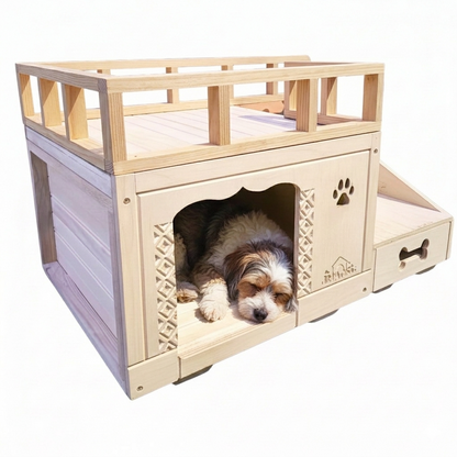 Casa Para Perro En Pino De Terraza Interiores