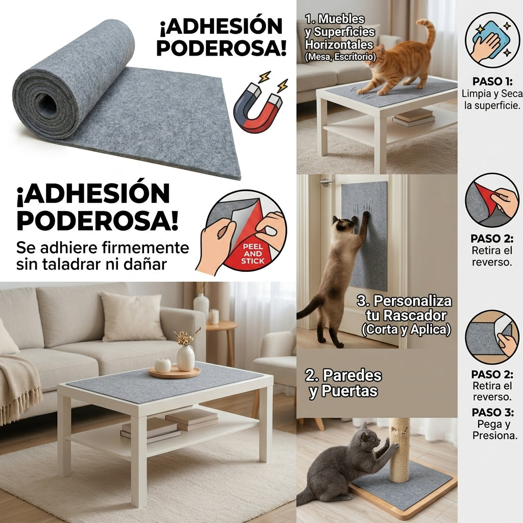 Rascador Adhesivo Antiarañazos Muebles Tapete Gatos 100x30cm